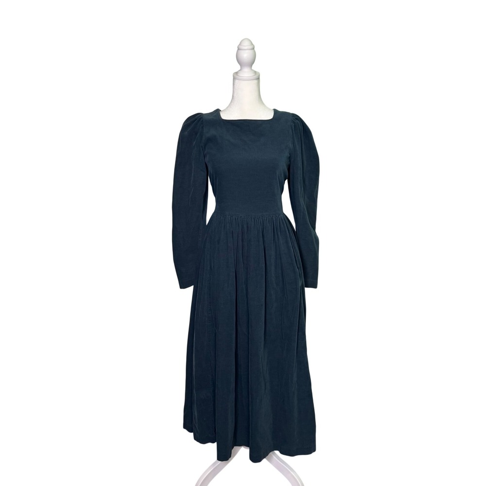Vintage 80s Laura Ashley Victorian Cottagecore Corduroy Puff Shoulder Dress Sz 6